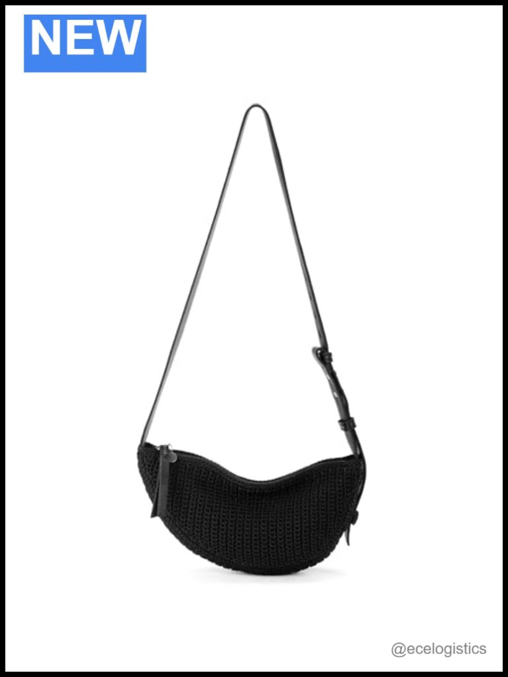 Hand-Crocheted Recycled Sling Crossbody with Adjustable Leather Strap